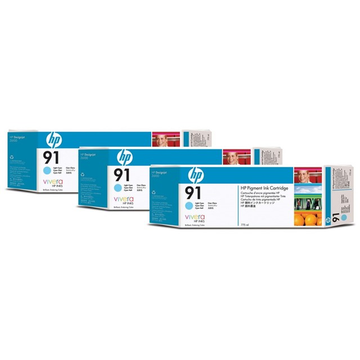 HP 91 (C9486A) cartouche d'encre licht cyan 3pak (Original) 3 x 775 ml 