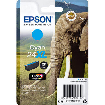 Epson 24XL (T2432) cartouche d'encre cyan haute volume (Original) 8,8 ml 740 pages 
